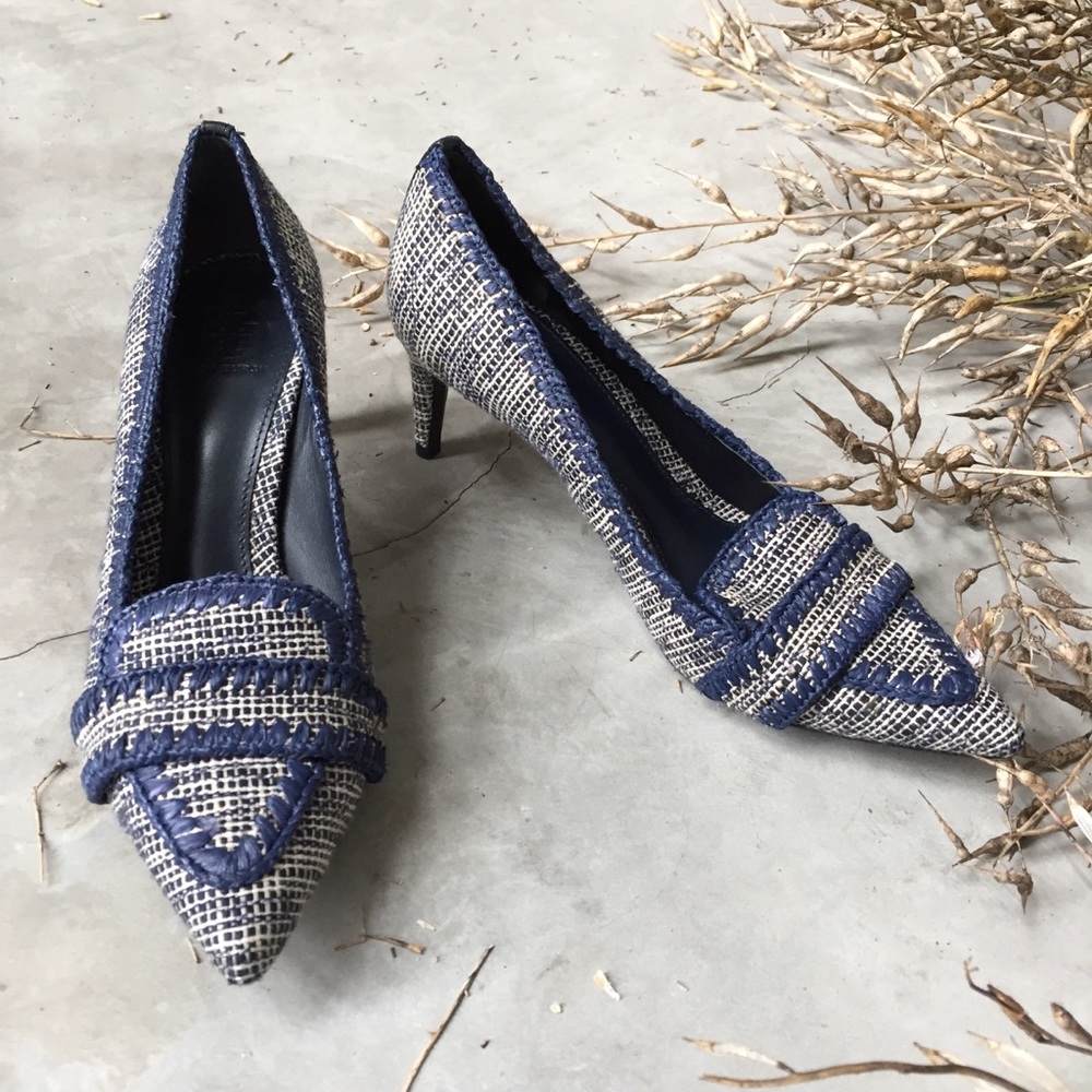Tory Burch Blue and Cream Heels